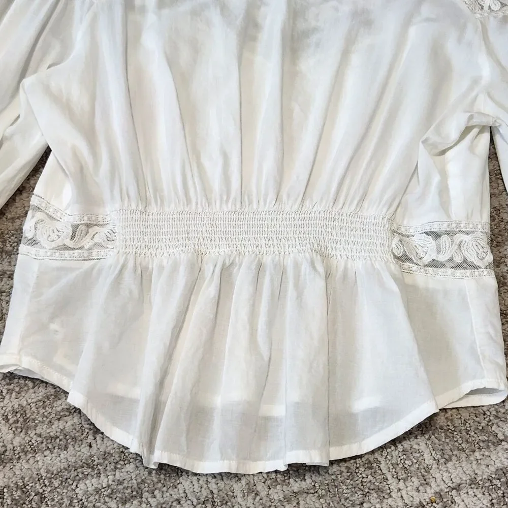 Free People women Sweet Mornings bohemian style 3/4 sleeve lace white top size M